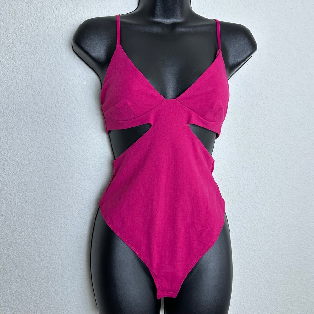Intimately Free People Hot Pink Red Cutout V-Neck Thong Bodysuit XS